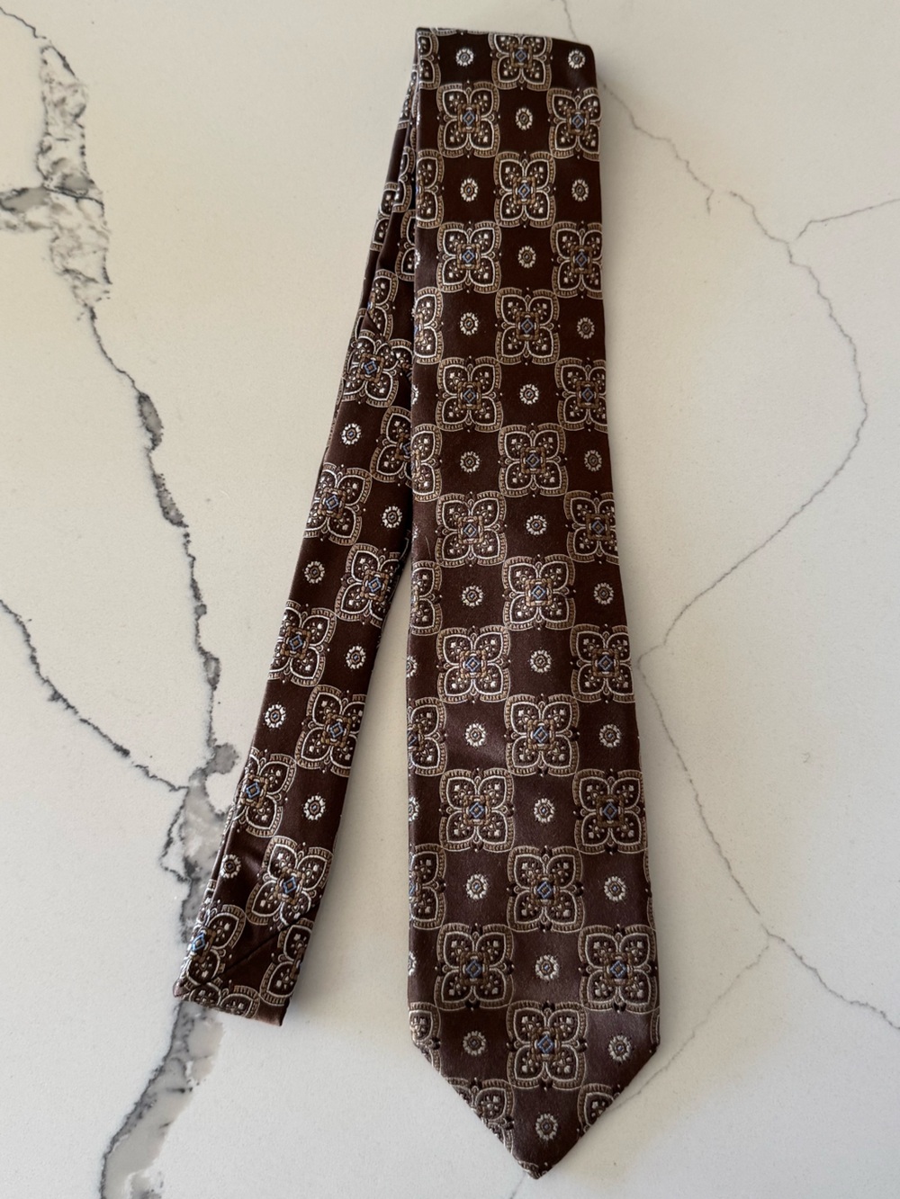 EUC Vintage Robert Talbott Best of Class Brown Blue Geometric Hand Sewn Tie